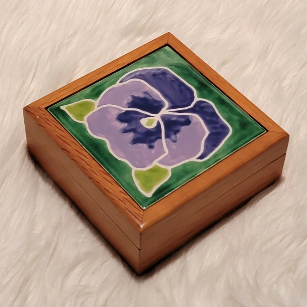 Handpainted Ceramic Wood Jewelry / Trinket Box